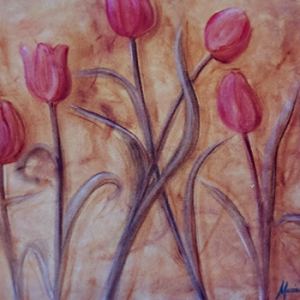 tulipas verm fundo ocre- Marisa Ranali site galeria flores